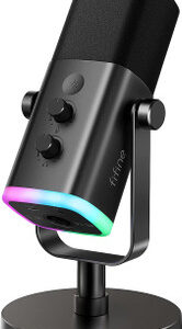 FIFINE XLR/USB Dynamic Microphone for Podcast Recording, PC Computer Gaming Streaming Mic with RGB Light, Mute Button, Headphones Jack, Desktop Stand, Vocal Mic for Singing YouTube-AmpliGame AM8