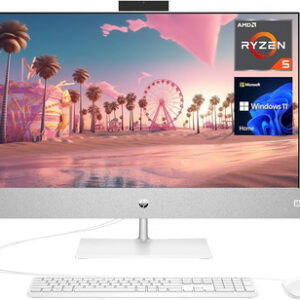 HP Pavilion 27 FHD Display All-in-One DesktopAMD Ryzen 5 5500U 16GB RAM 1TB SSD Wi-Fi 6 Webcam HDMI Wired KB & Mouse Windows 11 Home White