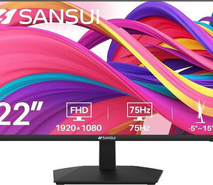 SANSUI Monitor 22 inch 1080p FHD 75Hz Computer Monitor with HDMI VGA, Ultra-Slim Bezel Ergonomic Tilt Eye Care LED Display for Home Office (ES-22F1 HDMI Cable Included)