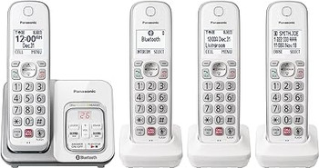 Panasonic Cordless Phone with Answering Machine, Link2Cell Bluetooth, Voice Assistant and Advanced Call Blocking, Expandable System with 4 Handsets - KX-TGD864W (White)