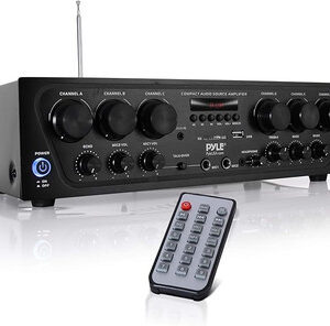 Pyle Bluetooth Home Audio Amplifier System-Upgraded 6 Channel 750 Watt Wireless Home Audio Sound Power Stereo Receiver w/USB, Micro SD, Headphone,2 Microphone Input w/Echo, Talkover for PA - PTA62BT.5