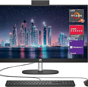 HP Newest Business 27'' FHD All-in-One Desktop PC,AMD Ryzen 5 7520U, 8GB RAM, 2TB SSD, HDMI, Wired Keyboard & Mouse, Windows 11 Pro, Black