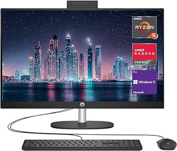 HP Newest Business 27'' FHD All-in-One Desktop PC,AMD Ryzen 5 7520U, 8GB RAM, 512GB SSD, HDMI, Wired Keyboard & Mouse, Windows 11 Pro, Black