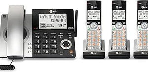 AT&T CL84307 Dect 6.0 Expandable Corded/Cordless Phone with Smart Call Blocker, Silver/Black with 3 Handsets