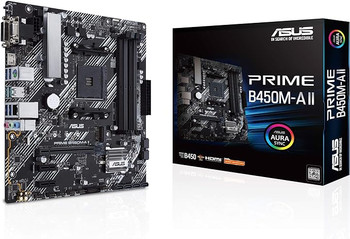 ASUS Prime B450M-A II AMD AM4 (Ryzen 5000, 3rd/2nd/1st Gen Ryzen Micro ATX Motherboard (128GB DDR4, 4400 O.C.), NVMe, HDMI 2.0b/DVI/D-Sub, USB 3.2 Gen 2, BIOS Flashback, and Aura Sync)