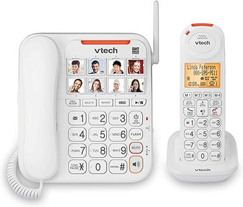 VTech SN5147 Amplified Corded/Cordless Senior Phone with Answering Machine, Call Blocking, 90dB Extra-loud Visual Ringer, One-touch Audio Assist on Handset up to 50dB, White