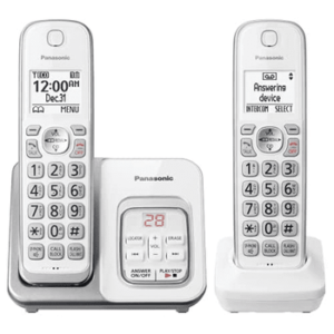 Panasonic DECT 6.0 Expandable Cordless Phone with Answering Machine and Smart Call Block - 2 Cordless Handsets - KX-TGD632W (White/Silver)