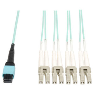 Tripp Lite 3M Fiber Optic Fan-out Cable MTP / MPO to 8 x LC 40GbE OM3 Plenum 10ft 10' 3 Meter - N844-03M-8LC-P