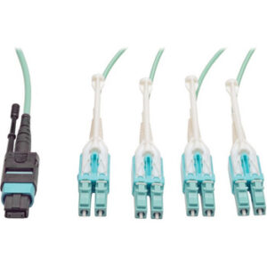 Tripp Lite 2M Fiber Optic Fan-out Cable Push / Pull Tab MTP/MPO to 8 x LC 40Gbase OM3 Plenum Aqua 2 - N844-02M-8LC-PT