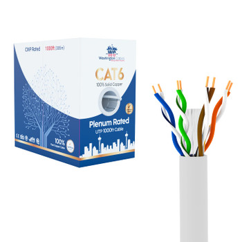 Washington Cables Cat6 Ethernet Cable 1000ft Plenum 550MHz 23AWG 4Pair Cat Solid Copper Cable - WC-612