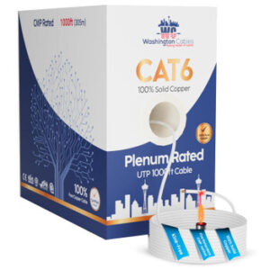 Washington Cables Cat6 Ethernet Cable 1000ft Plenum 550MHz 23AWG 4Pair Cat Solid Copper Cable - White - WC-612-WH