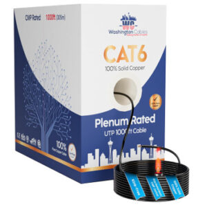 Washington Cables Cat6 Ethernet Cable 1000ft Plenum 550MHz 23AWG 4Pair Cat Solid Copper Cable - Black - WC-612-BK