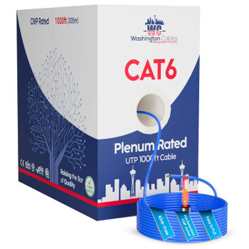 Washington Cables Cat6 Ethernet Cable 1000ft Plenum | UTP, 550MHz, 23AWG, 4Pair, 10GB Cat6 Cable - Blue - WC-600-BL
